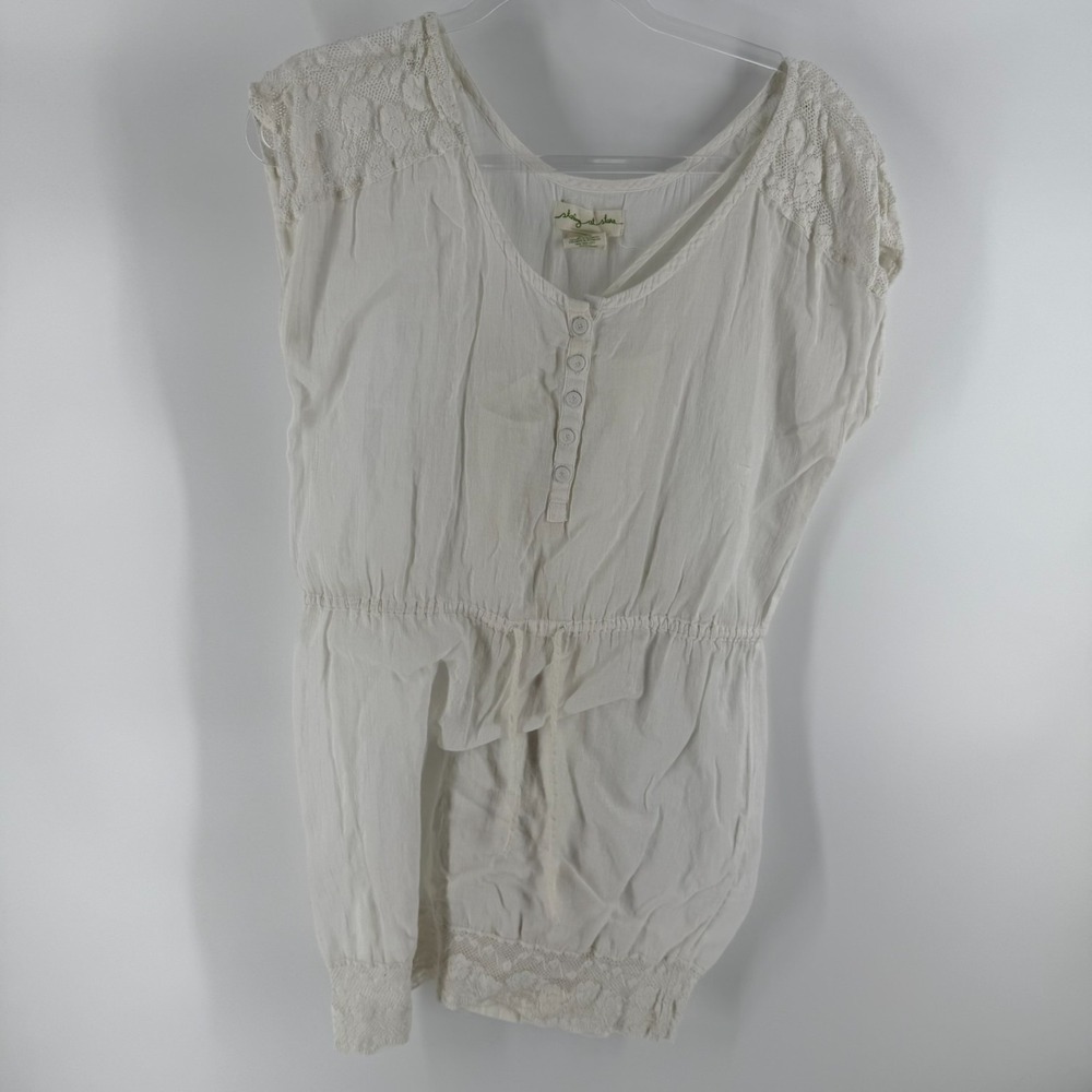 Staring At Stars Swim Coverup Dress Womens Medium White Cotton Lace Henley Neck